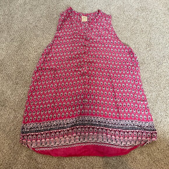 Faded Glory Tank Top Pink V-neck Patterned Light Weight Large - Picture 1 of 9